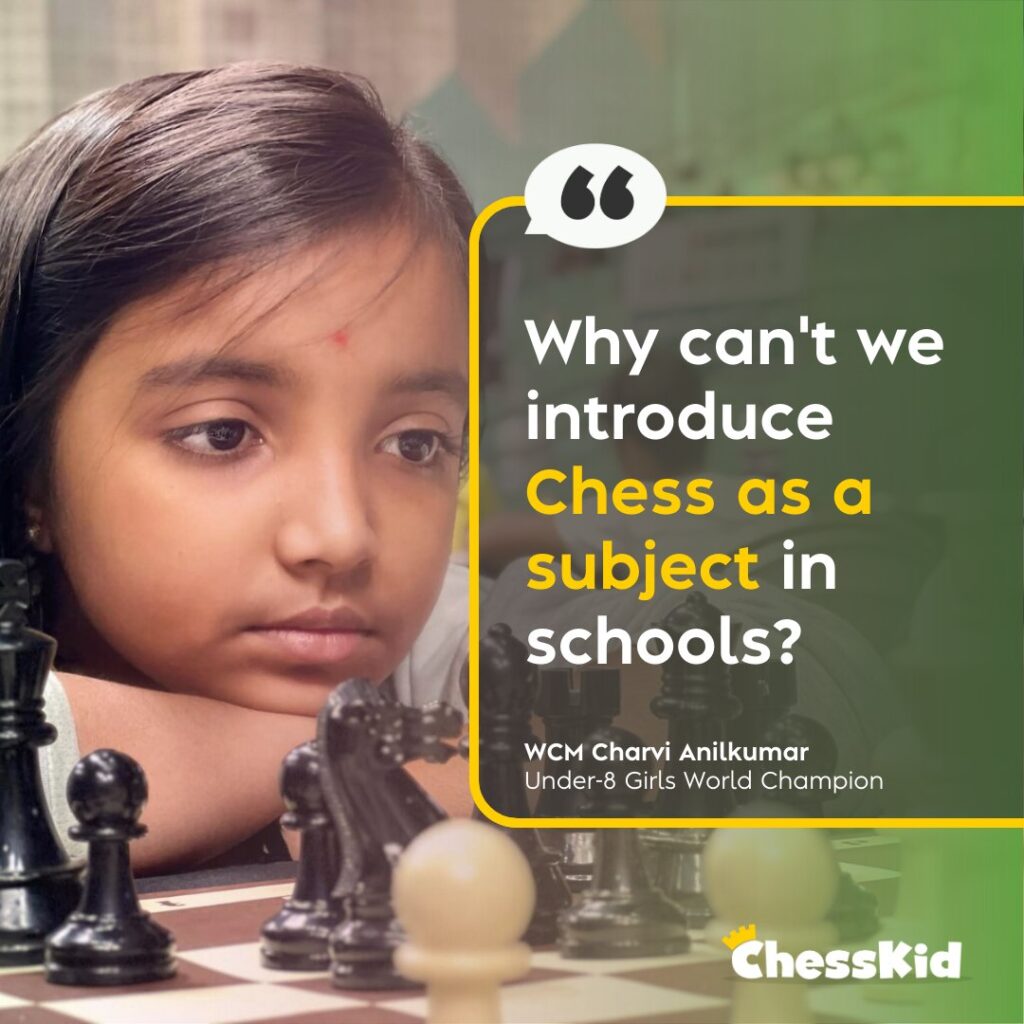 Young girl asking "Why can't we introduce Chess as a subject in school?"